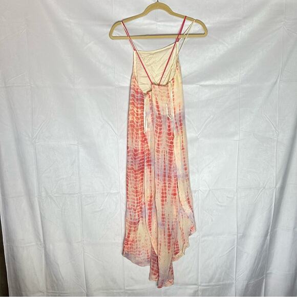 Free People Remember When Split Side Tie Dye Chiffon Ivory Long Top Dress Medium - Picture 4 of 10